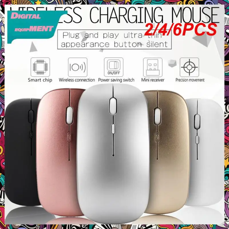 

2/4/6PCS Silent Mute 2.4g Usb Wireless Mouse Slim Wireless Mouse 2.4g Rechargeable Ergonomics Optical Mouse Laptop Accessories