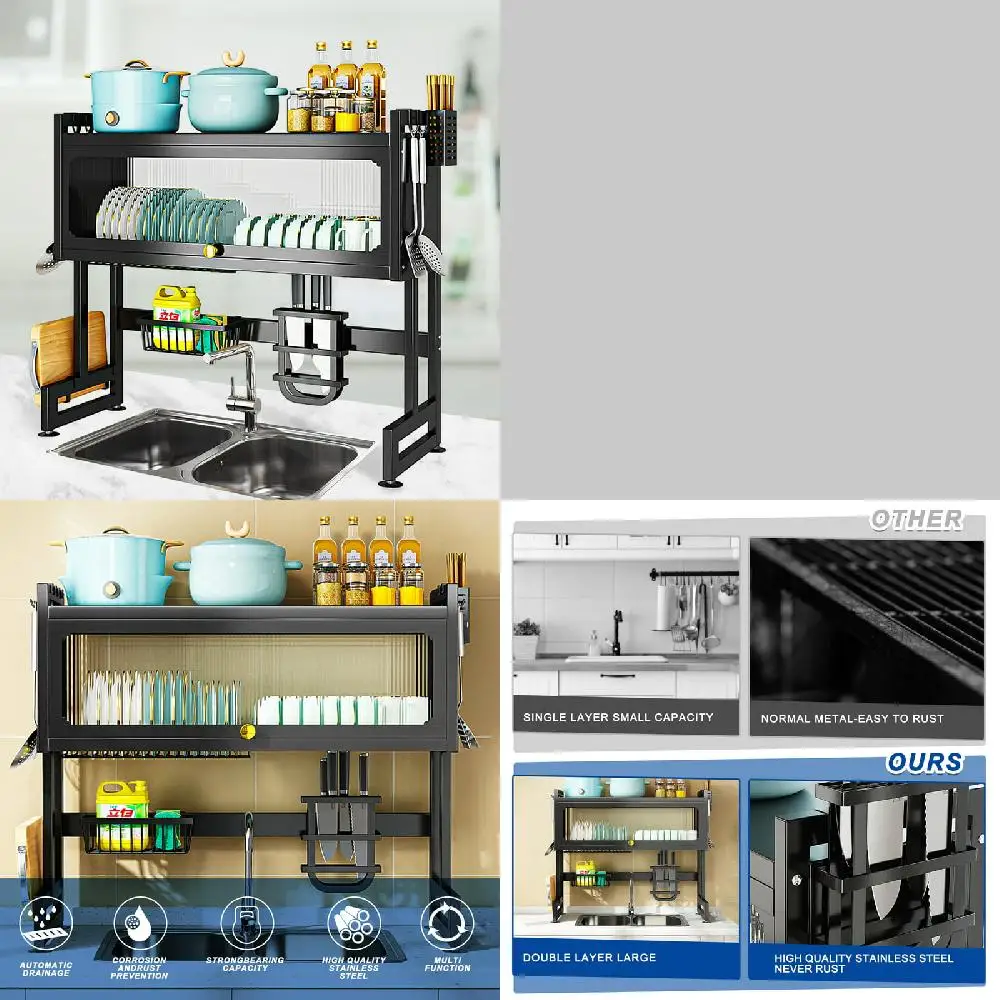 

The Sink Dish Drying Rack, 2-Tier Large Dish Racks for Kitchen Counter, Stainless Steel Dish Drainer with Cutting Board Holder,
