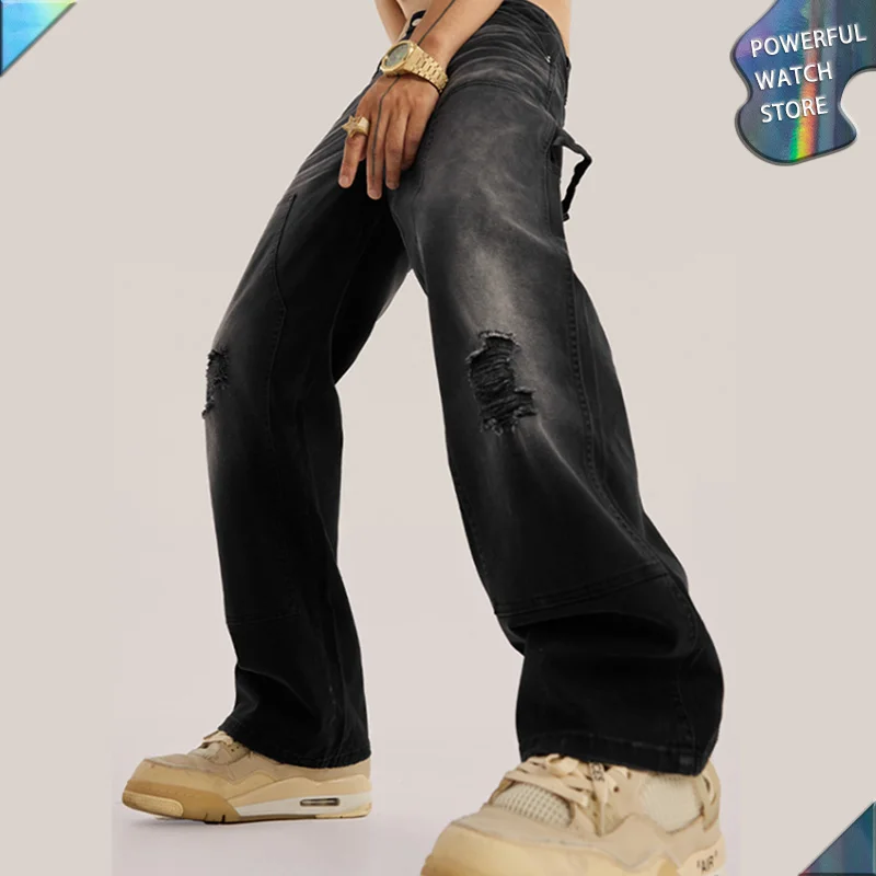 2023 autumn winter washed Cargo Jeans retro High Street Fashion Hip Hop Wide-leg Pants loose Straight casual mens Denim Trouser