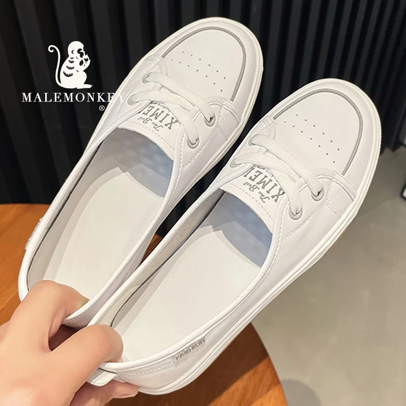Cow Leather Flats Women White Casual Sport Shoes 2023 New Soft Comfortable Non Slip Rubber Female Shoes Zapatos De Mujer