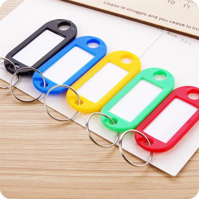 

24/25pcs Metal Ring Colorful Plastic Key Fobs Luggage ID Name Label Tag Keyring Classification Chain (Random Color)