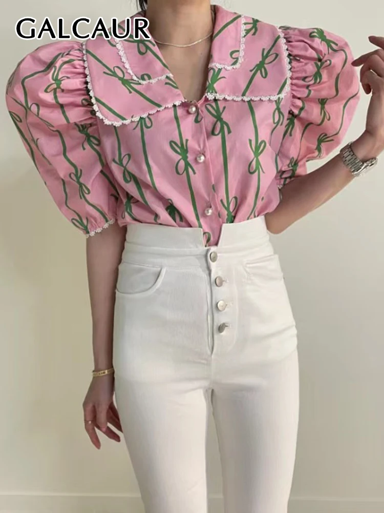 

Блузка женская с принтом, V-образным вырезом и буффами на рукавах