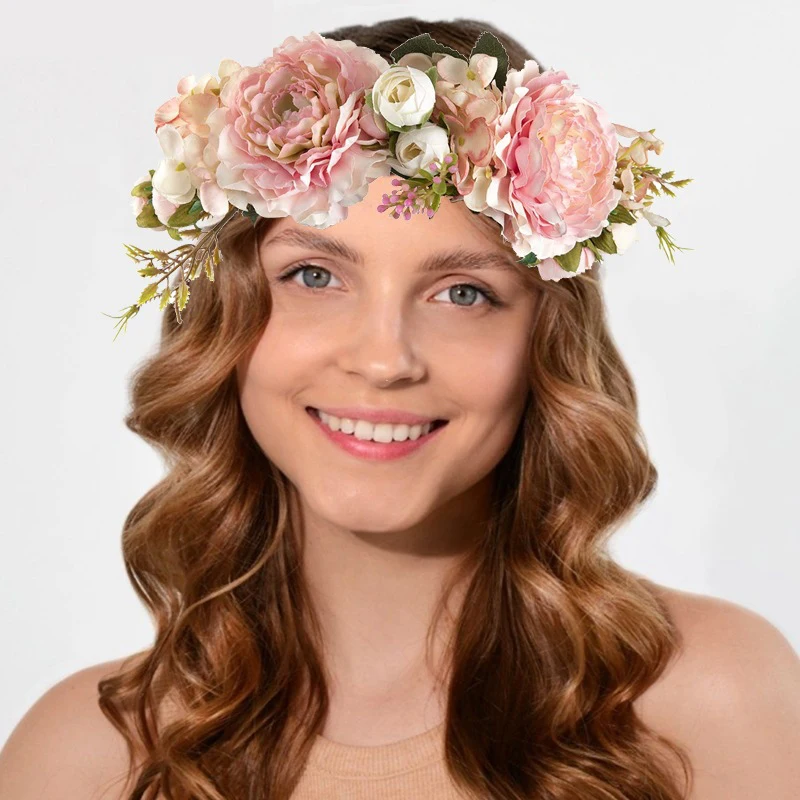 

Pastoral Flowers Crown Festival Headpiece Women Hair Accessories Headdress Girl Crown Floral Garland Wedding Floral Headwear