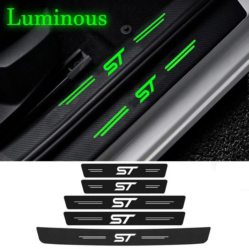 

Luminous Car Door Sill Protector Rear Trunk Bumper Threshold Stickers for Ford ST Logo Focus F150 Fusion Escape Fiesta Mondeo