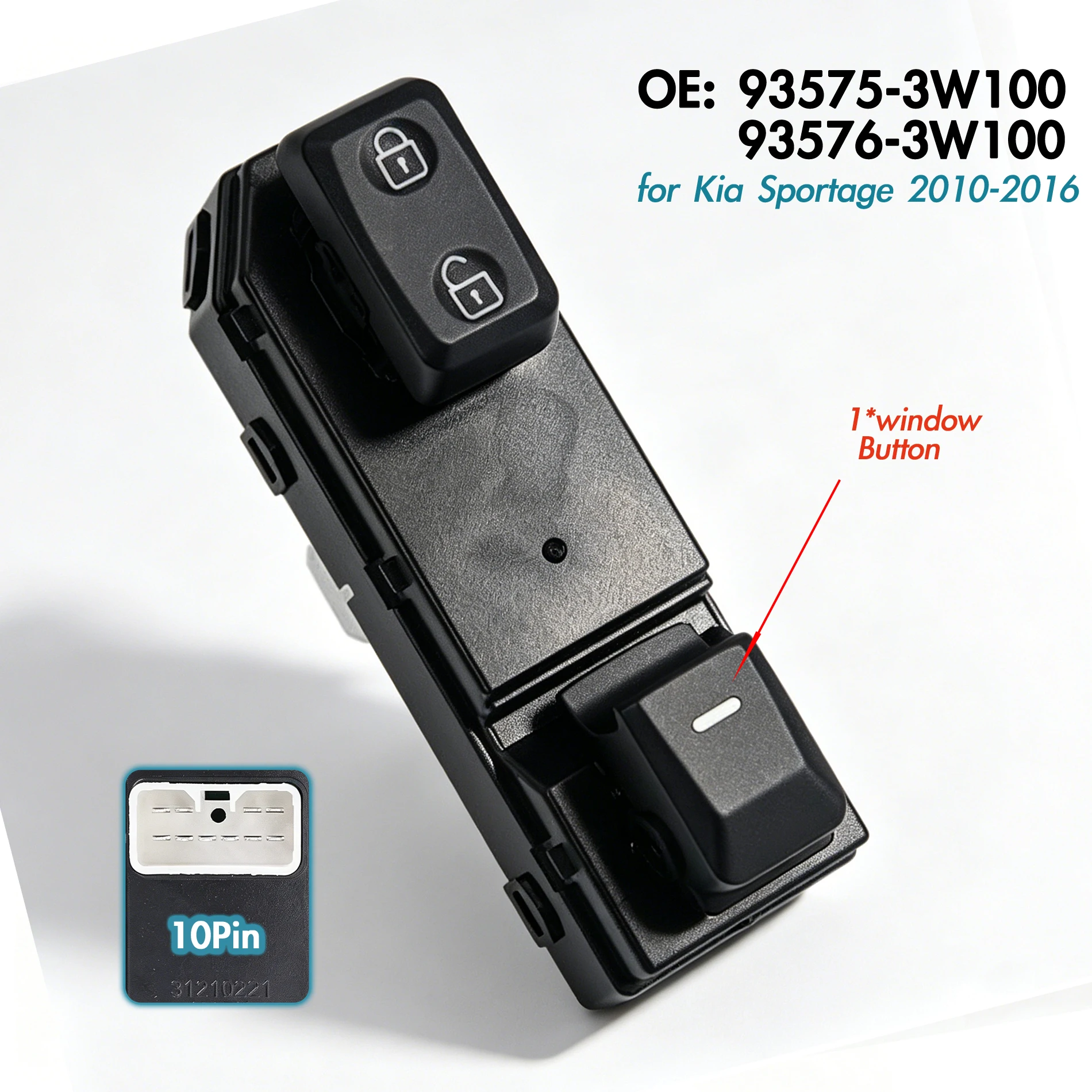 Фото 93575-3W100 93576-3W100 Для Kia Sportage 2010-2016, передний правый электрический переключатель стеклоподъемника, кнопка управления стеклоподъемником №2