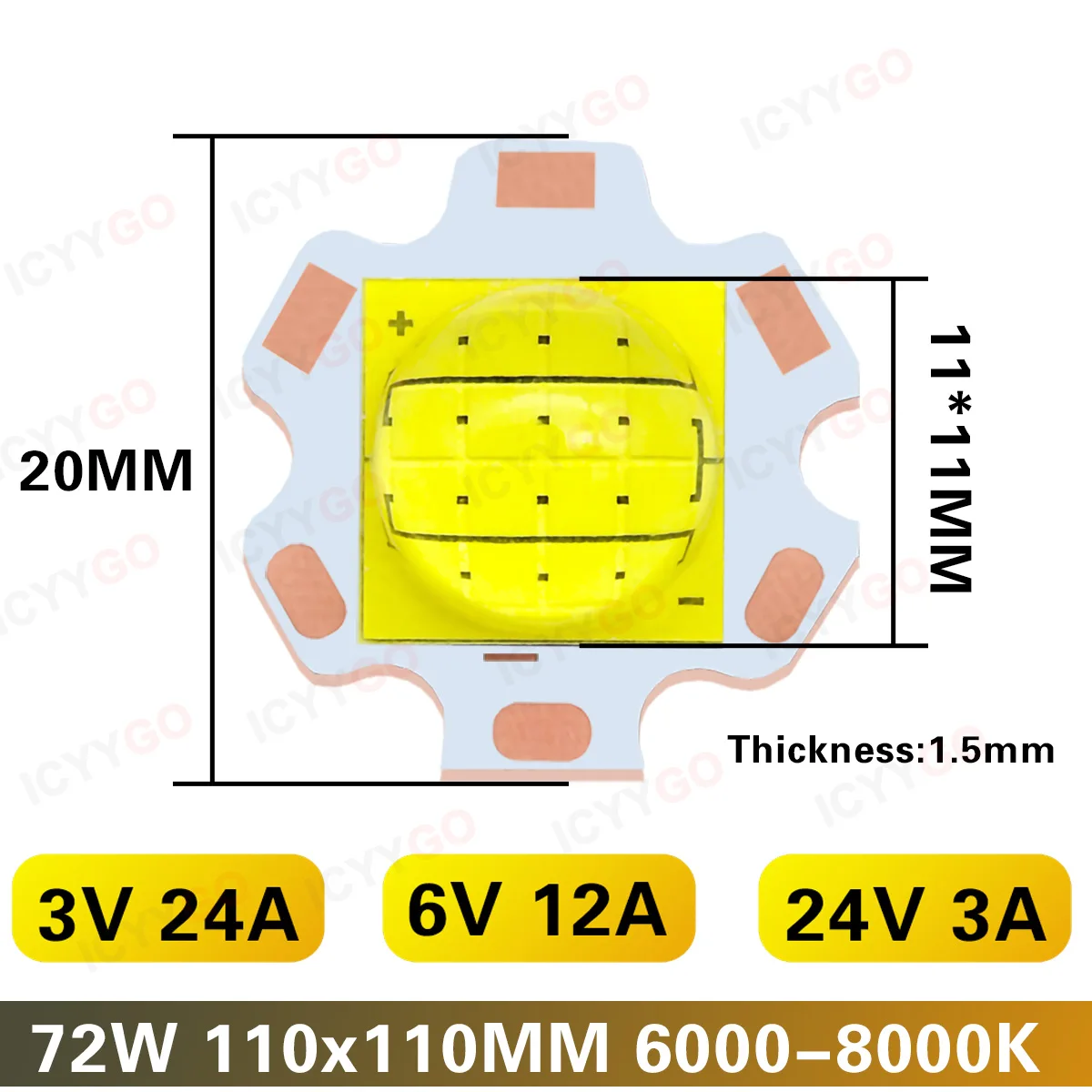 

Светодиодные чипы ICYYGO IC-72W круглые 72 Вт
