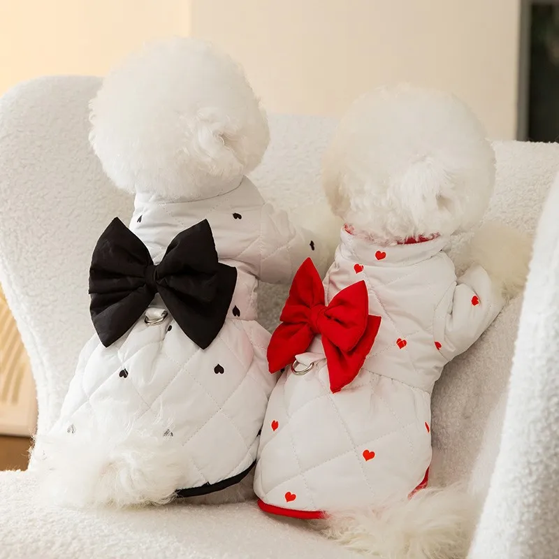 

Autumn and Winter Pet Clothes Warm Princess Dress Cute Bow Small and Medium-sized Dog Fashion Cotton Short Skirt Chihuahua