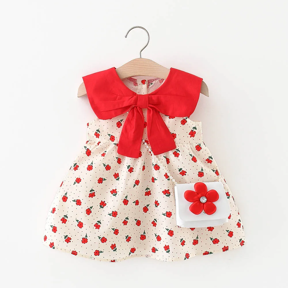 

Melario Outfits Baby Girls Dresses Summer Newborn Baby Girl Sweet Flower Dress Little Girl Doll Neck Bow Vest Skirt + Pearl Bag