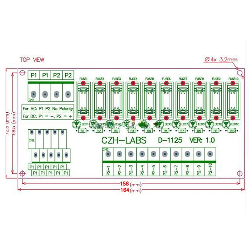 Плата модуля предохранителя с 10-позиционным распределением питания для