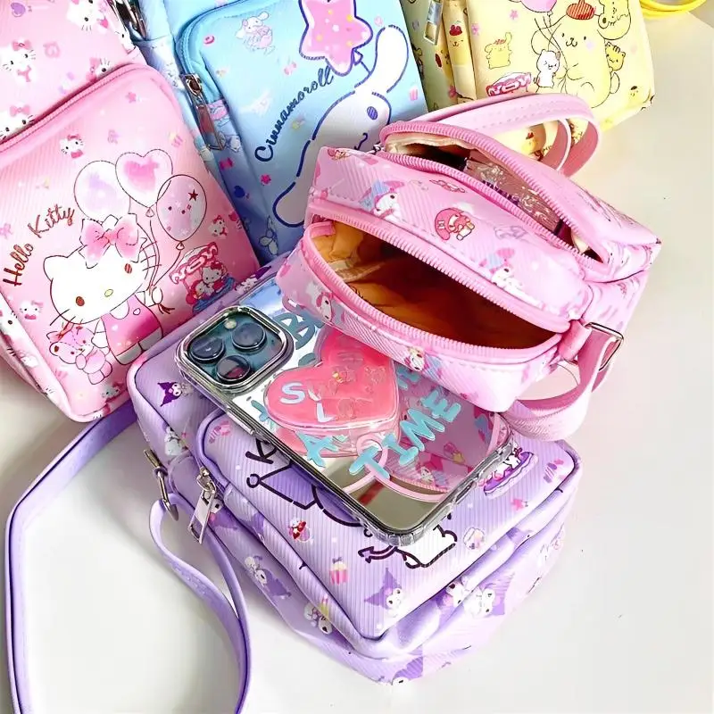 

Sanrio Melody Cinnamoroll Hello Kitty Double Layered Crossbody Bag Cartoon High-Capacity Key Storage Bag Girls Shoulder Bag
