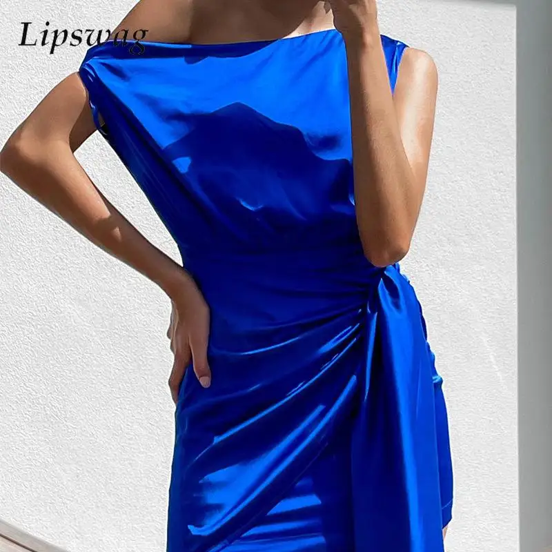 

Сексуальное мини-платье с косым воротником и открытыми плечами, модное однотонное облегающее платье без рукавов, летнее женское платье на шнуровке