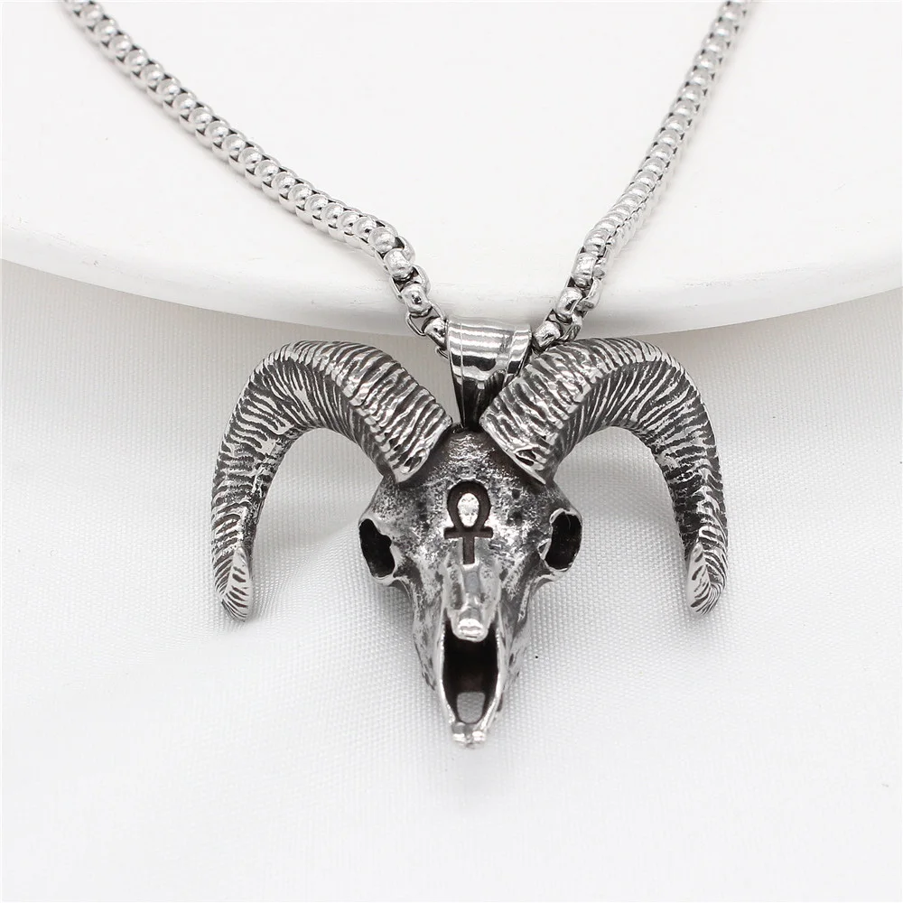 Men Gothic Satan Goat Head Pendant Necklace Fashion Vintage Stainless Steel Egyptian Cross Biker Jewelry Gift |