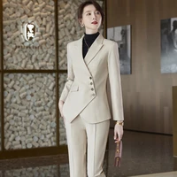 2022 autumn formal ladies beige blazer women business suits with sets work wear office uniform large size pants jacket spring