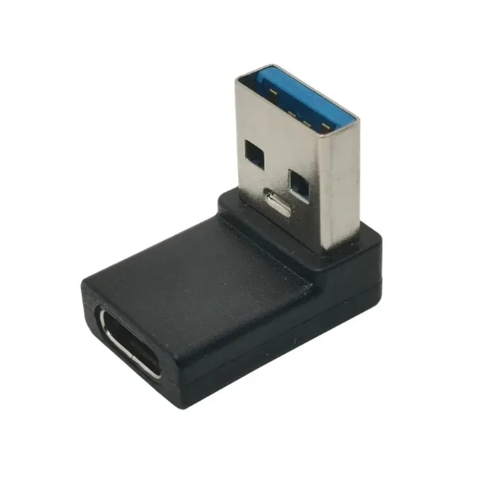 Фото Адаптер USB-C с угловым разъемом 90 градусов (вверх, вниз, влево, вправо), конвертер USB 3.0 A (штекер) в Type-C (гнездо) для зарядки ноутбуков №4