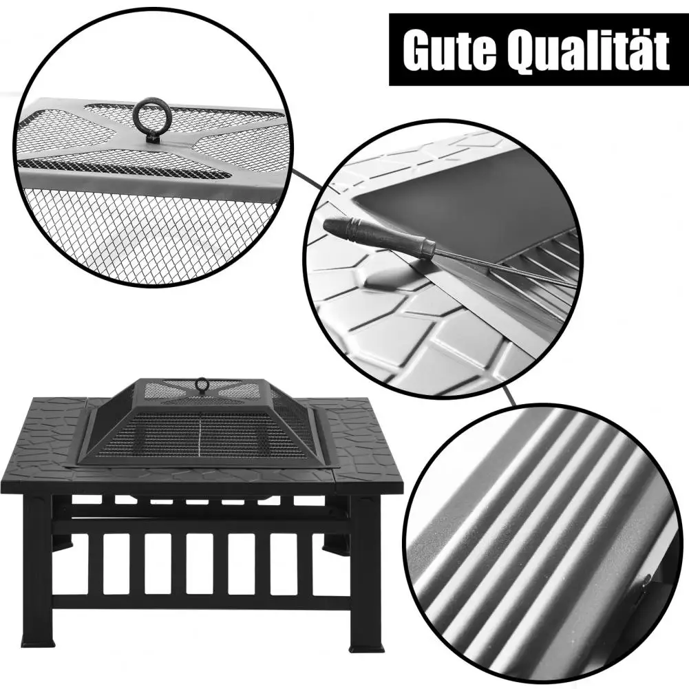 

3 in 1 Tough Rust Resistant Square Fire Pit Hard Outdoor Fire Pit Square Shape for Patio
