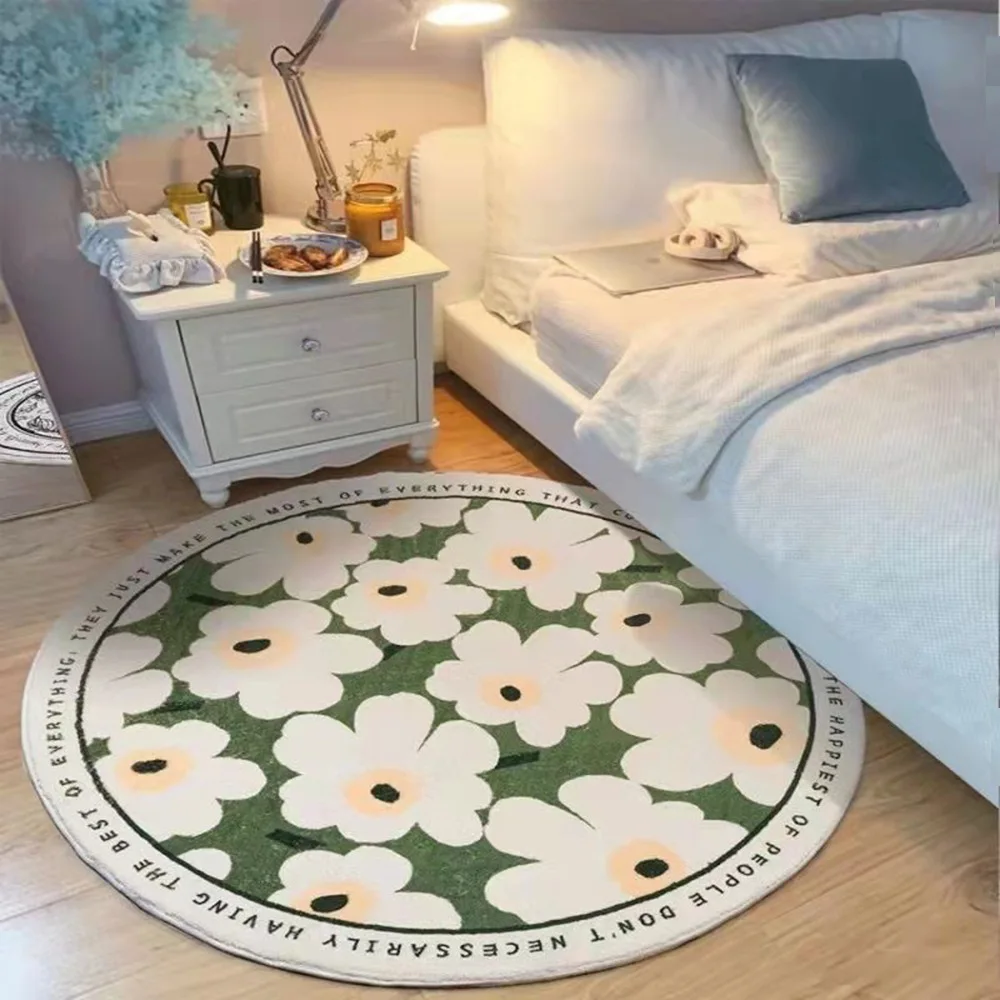 

Ins Flowers Round Home Living Room Carpet Home Bedroom Tatami Non slip Bedside Blanket Bathroom Shower Quick drying Floor Mat