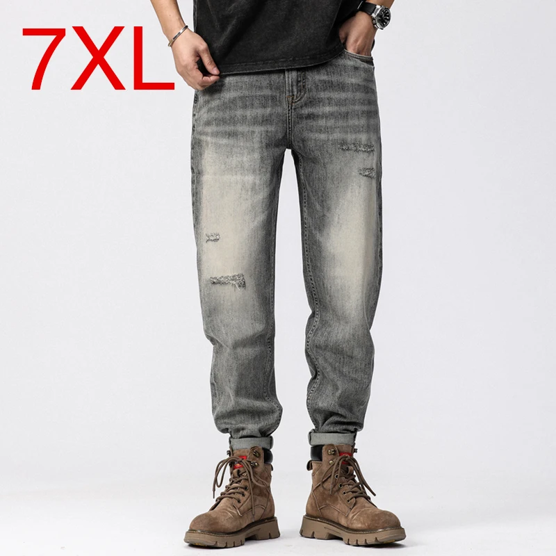 

2023Men Korean Style Fashion Streetwear Baggy Jeans Vintage Blue Trousers Denim Pants Oversized High Quality Classical Jeans 7XL