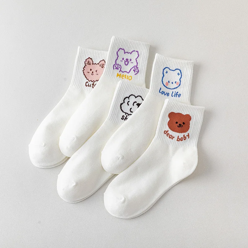 

1pair Cute Cartoon Breathable Socks White Bear Lovely Girl Sock Pure Cotton Female Harajuku Kawaii Women Socks