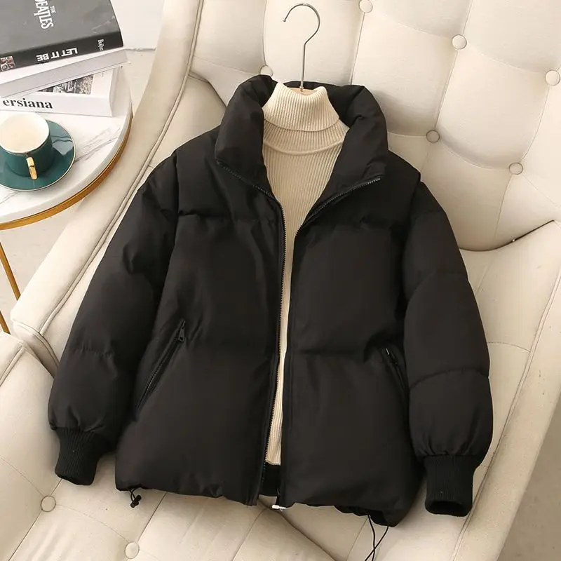 Parka Women's Short Coats Jackets 2022 Winter Cotton-Padded Zipper Splicing Thickening Keep Warm Skinny Simplicity Parkas Woman