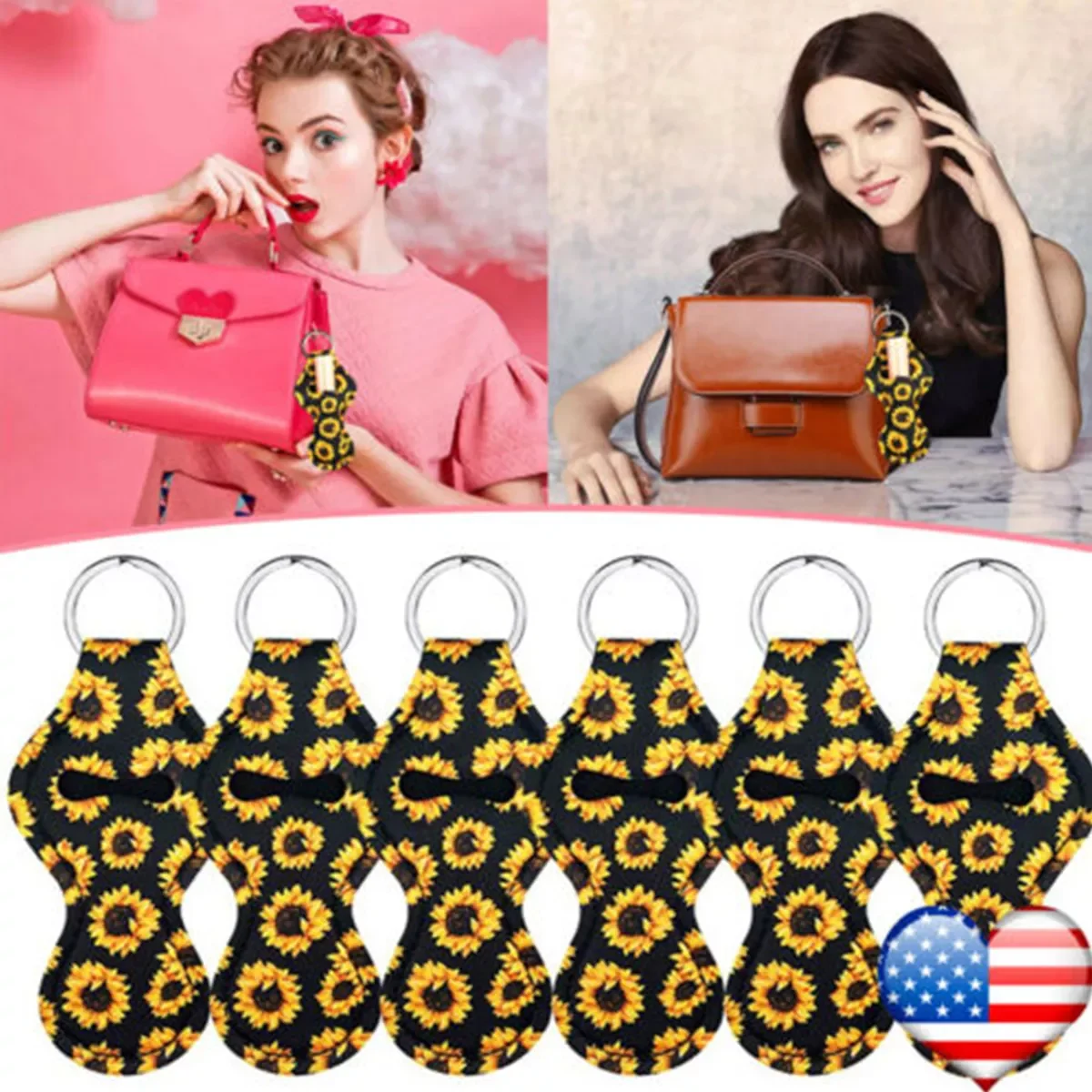 

6Pcs/set Neoprene Chapstick Holder Cool Lip Balm Keyring Holder Fashion Lipstick Case Keychain for Girls Women 12cmx5.5cm