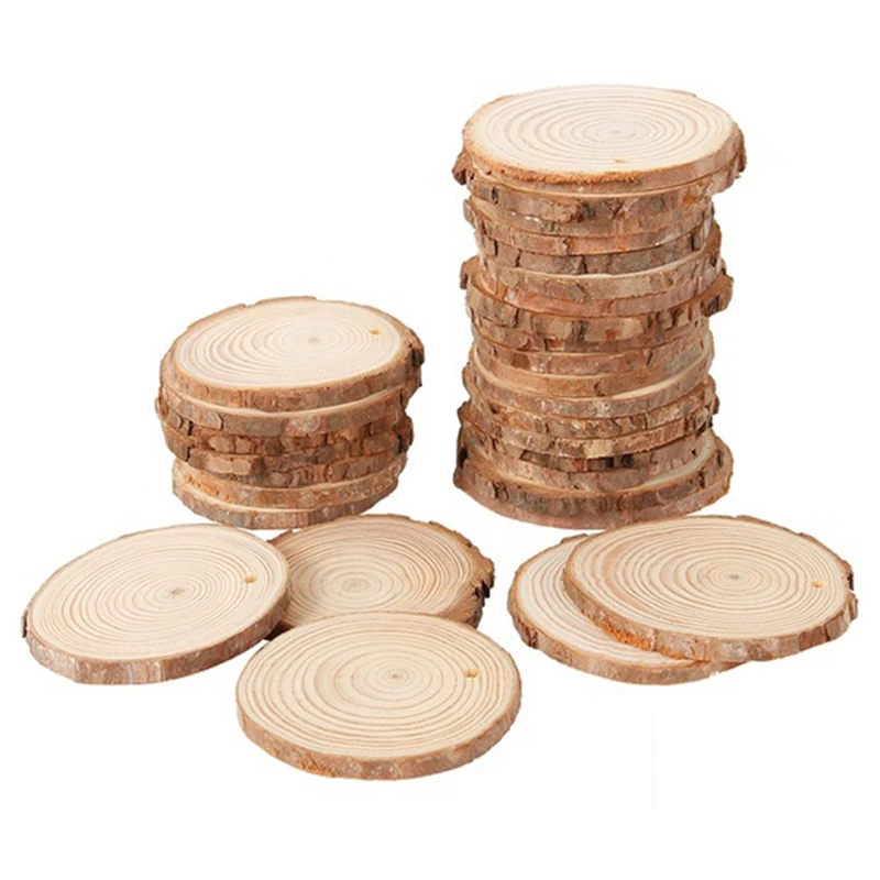 40 PièCes 3-4 см Tranches de Bois Rond Naturel Non Fini Cercles avec Disques BûChe D'éCorce Dɺrbre pour Bricolage Artisanat