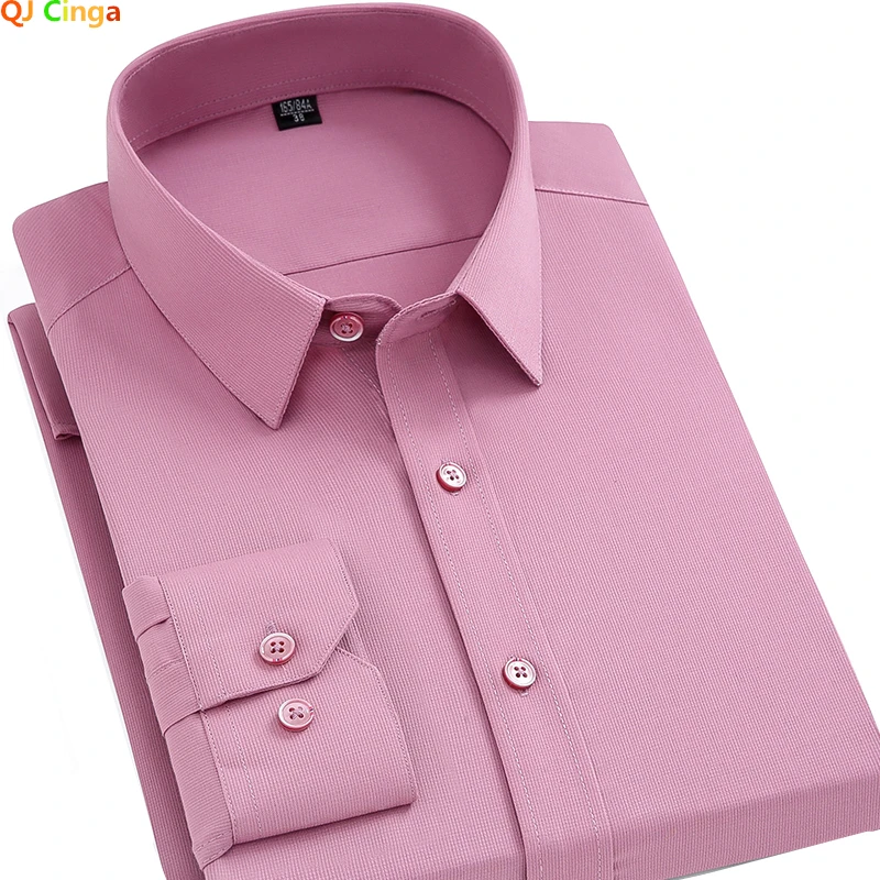 

Pink Bamboo Fiber Men's Long Sleeve Shirt White Black Business Dress Shirts Men Fashion Slim Figure Top Camisa