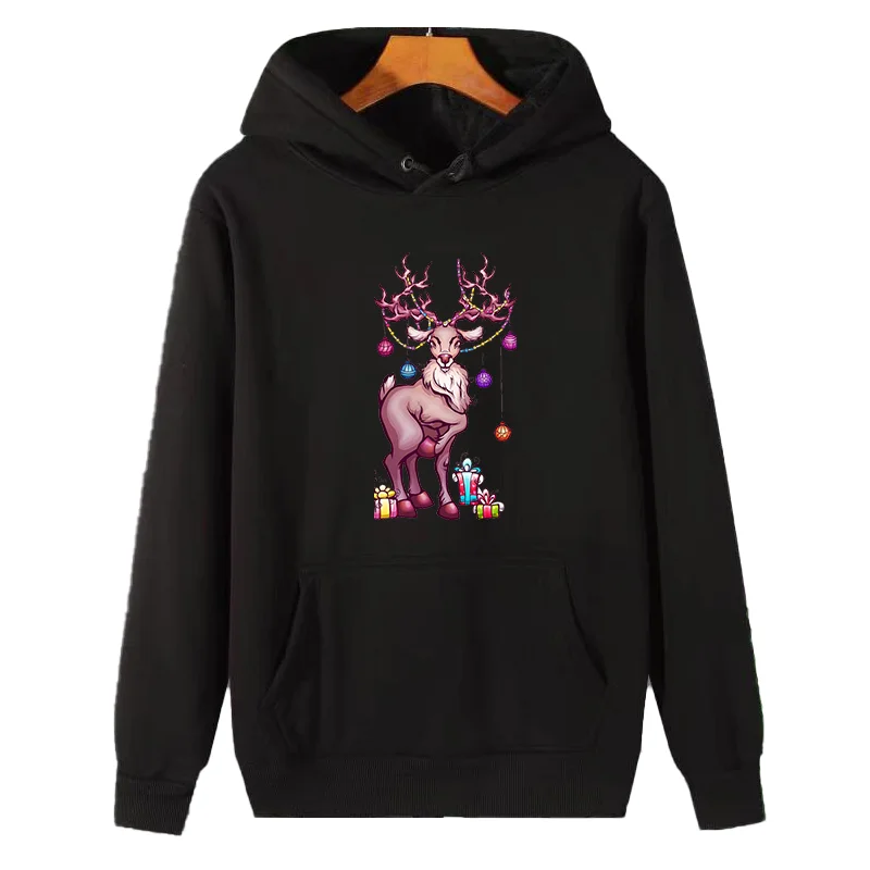 Christmas deer in cartoon style Royalty graphic Hooded sweatshirts essentials fleece thick sweater hoodie christmas sweater