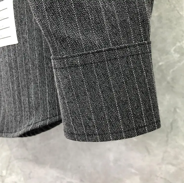 TB Shirts Men Grey Stripes New Shirts Slim Black Long Sleeve Striped Casual Shirt Turn Down Collar Cotton Solid Men's Clothing