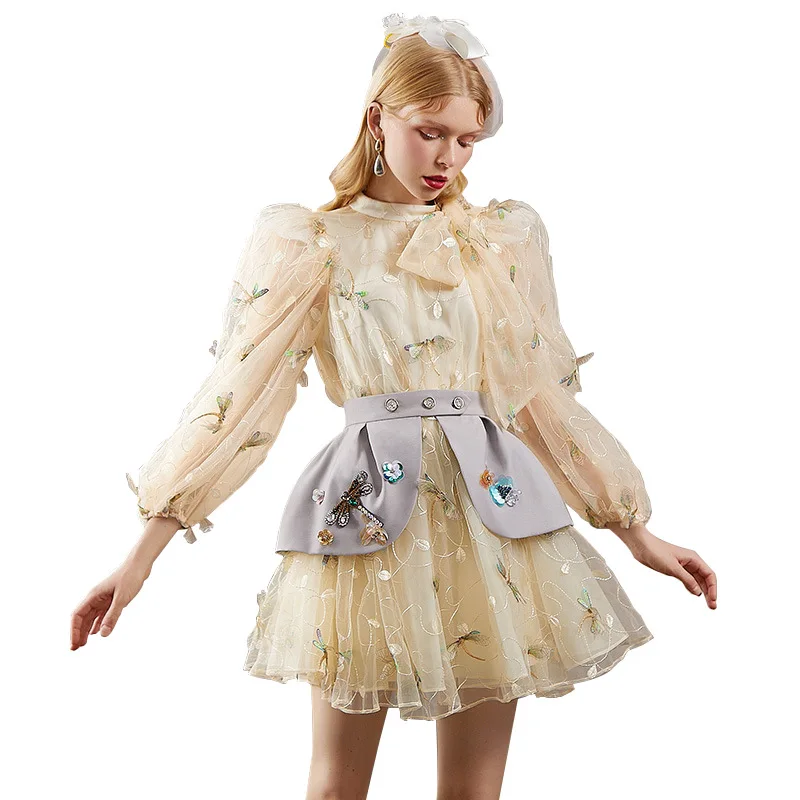 3/5/10yards 3D Dragonfly Embroidered Lace Fabric Tulle for Bridal Wedding Dress Veil Blue Pink Black White By the Yard |