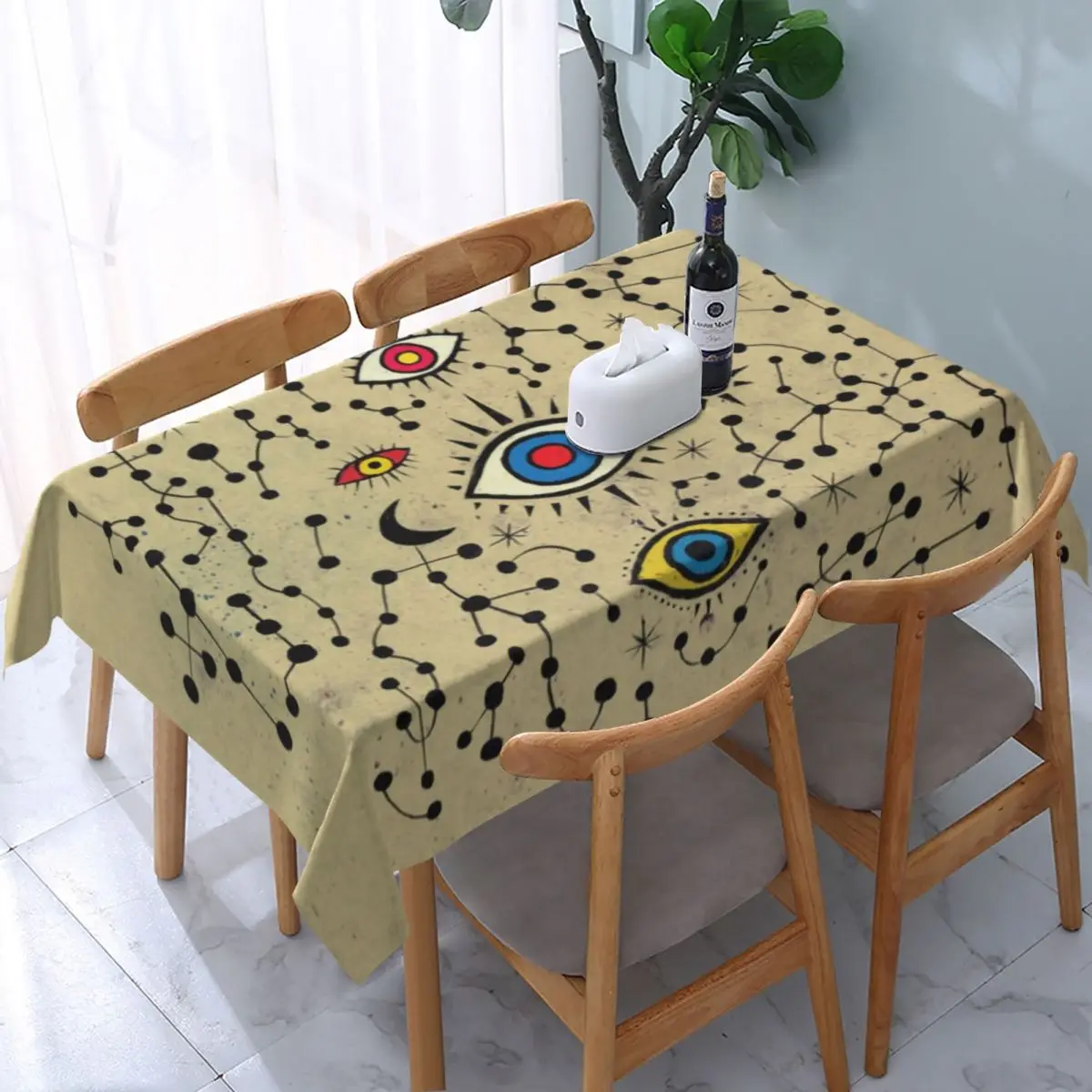 

Rectangular Tablecloth Tablecloth Fit 40"-44" Elastic Edge Table Cloth Joan Miro Painting Table Covers