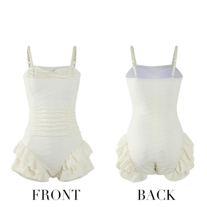 Y2K бежевый цельный купальник милые девушки с высокой талией без рукавов для