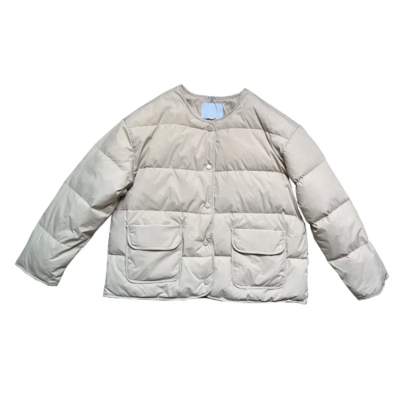 Short Down Jacket Women's Winter New Solid Colour Knitting Shawl Warm Cotton Jacket White Duck Down Hundred Fashion Jacket