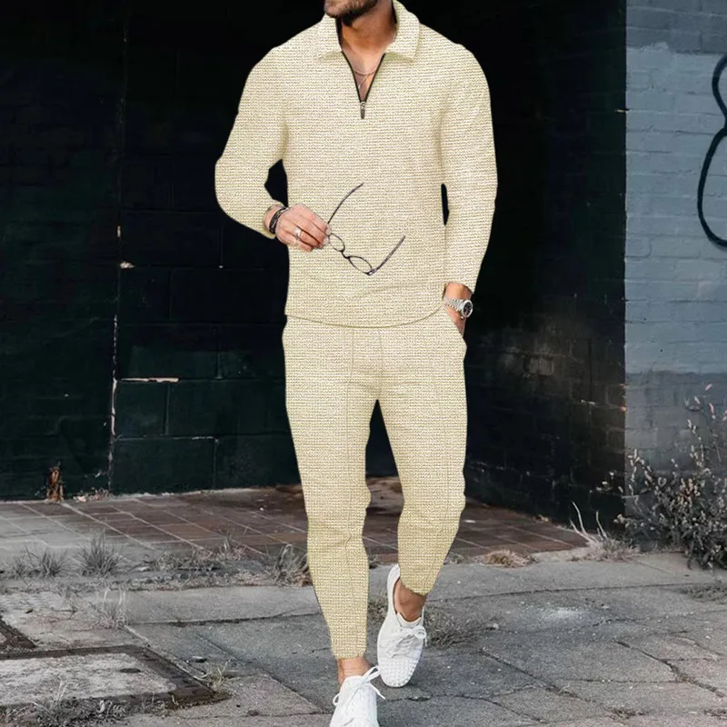Spring Autumn New Men Tracksuit Clothes Sportswear 2 Piece Set Long Sleeve Polo Shirt+Pants Solid Sweatsuit Sports Suits For Mal
