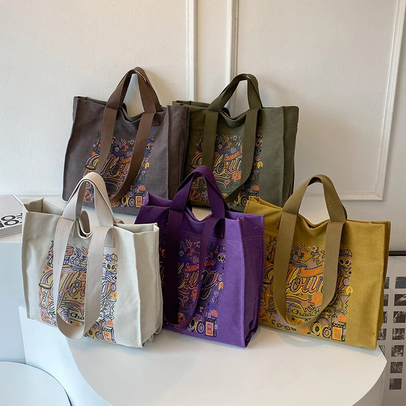 

Вместительная сумка-шоппер для женщин, новинка 2023, сумка в этническом стиле с вышивкой, Женская универсальная Холщовая Сумка на плечо, больш...