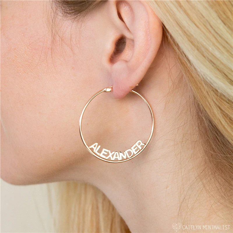 

Custom Name Hoop Earrings Personalized Gold Color Stainless Steel For Earrings Women Letter Nameplate Circle Jewelry Gift