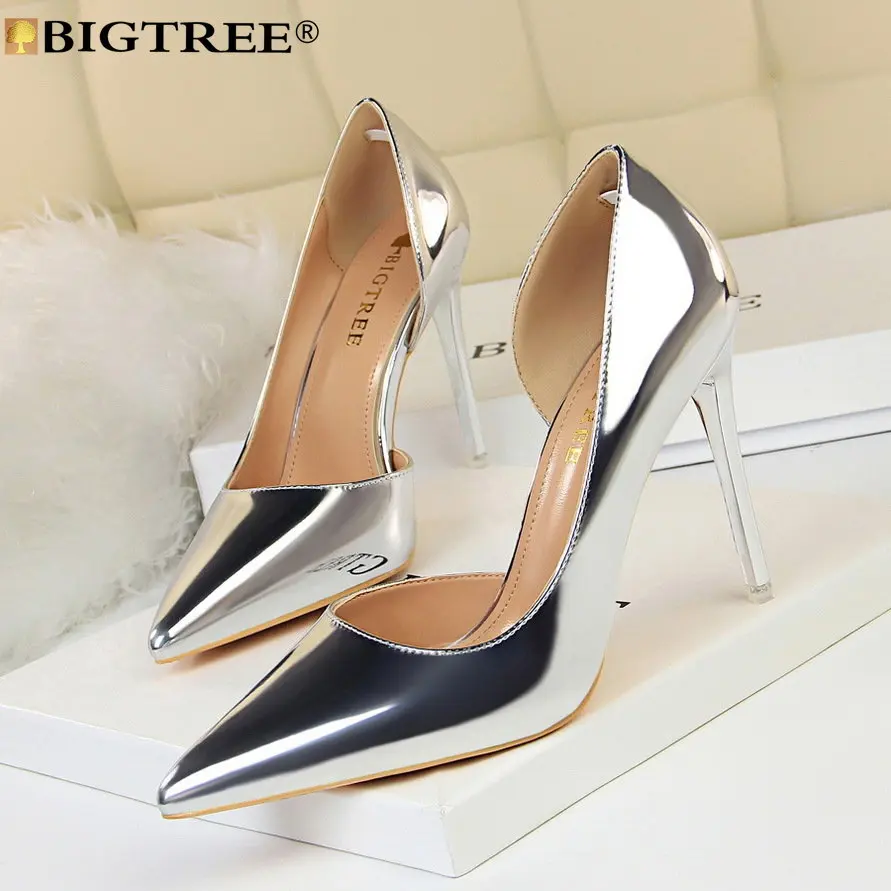 

BIGTREE Women Luxury Brand Pumps High Heels Sexy Party Fashion Pointed Toe PU 10CM Thin Heels Concise Dress Women Shoes Black