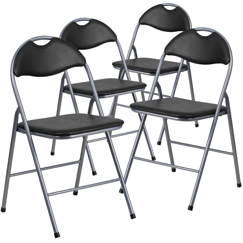 

4 Pack HERCULES Series Black Vinyl Metal Folding Chair with Carrying Handle