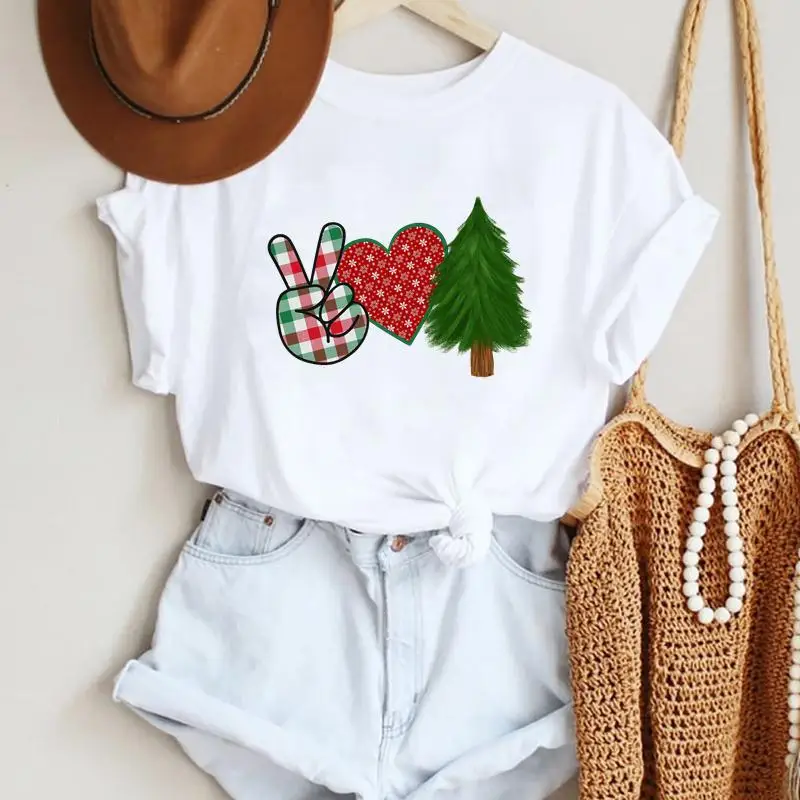 

Women Merry Christmas Love Heart Sweet Holiday 90s Fashion Print Tshirts Trend Top T Shirt Graphic Travel Ladies Tee T-Shirt