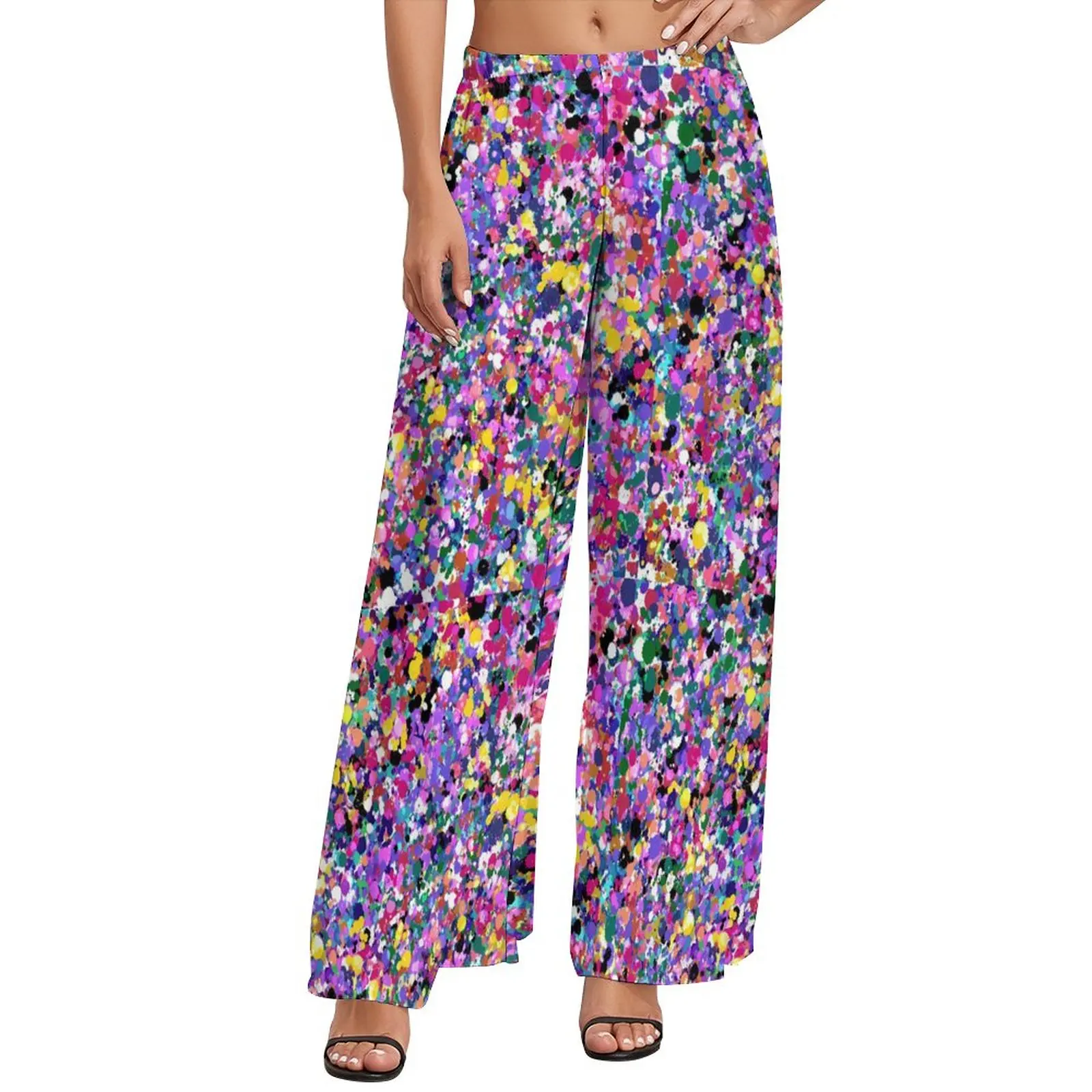 

Брюки женские с принтом неоновых красок, пляжные цветные широкие брюки с защипами, с завышенной талией, идея для подарка