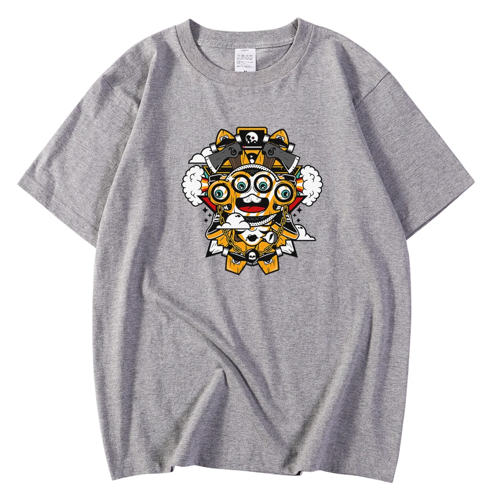 

Oversized S-Xxxl Men's Tees Shirts Crewneck Loose Tshirts Punk Robot With Two Axes Printing Clothes Regular Sleeve T Shirt Male