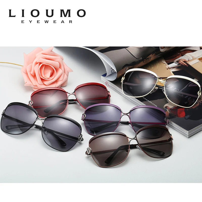 LIOUMO Fashion Sunglasses For Women Polarized Sun Glasses Luxury Brand Designer Shopping Eyewear Gradient Brown dames zonnebril