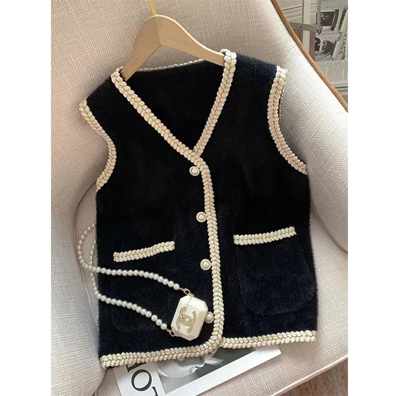 Женский винтажный свитер с бусинами элегантный вязаный облегающий черный или