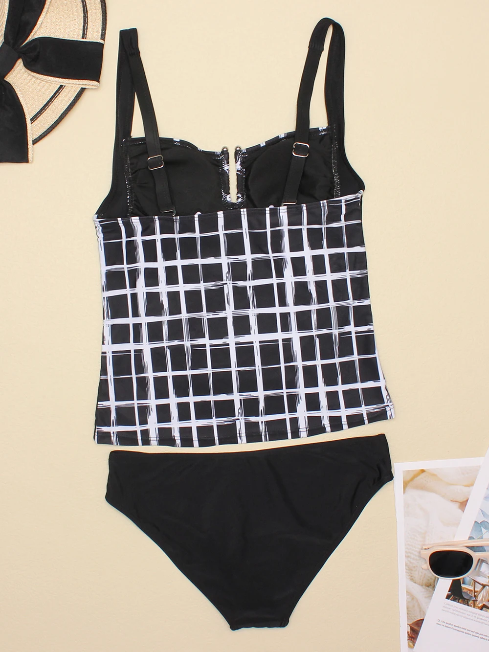 Купальник-танкини женский из двух предметов купальный костюм в клетку стиле