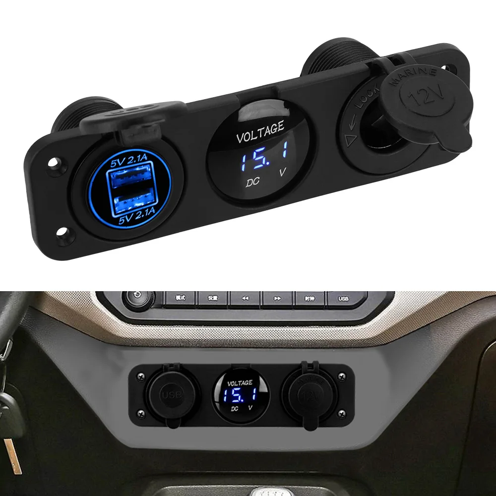 

4.2A Fast Mobile Power 12/24V Voiture Voltmeter Cigarette Lighter Socket Charger Dual USB Car Charger Adapter