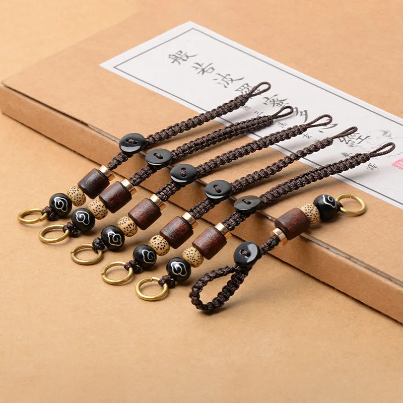 

Feng Shui Brass Keychain Brown Black Bodhi Beads, 3.54 Inch Hand Woven Keychain Unisex,Wedding,Birthday,Full Moon,Good Luck