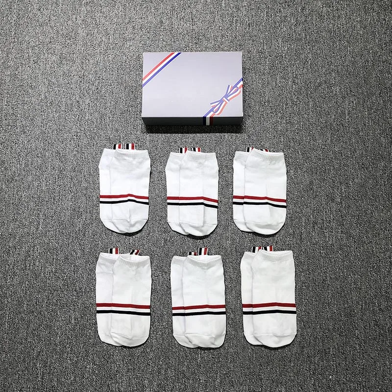 

TB THOM Socks High Quality Fashion Style RWB Striped Business Socks Cotton Breathable Invisible Bike Running Outdoor Travel Sock