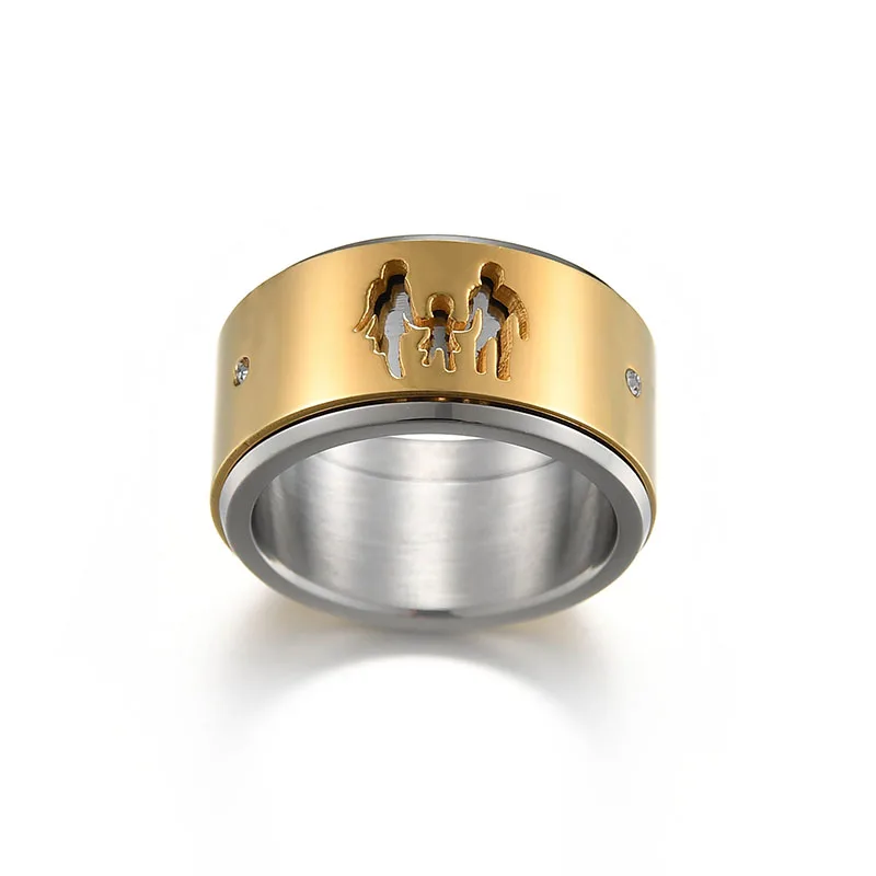 

Gold Stainless Steel Zircon Rotatable Ring Father Mother and Children Fashion Design For Women Family Girl Jewelry