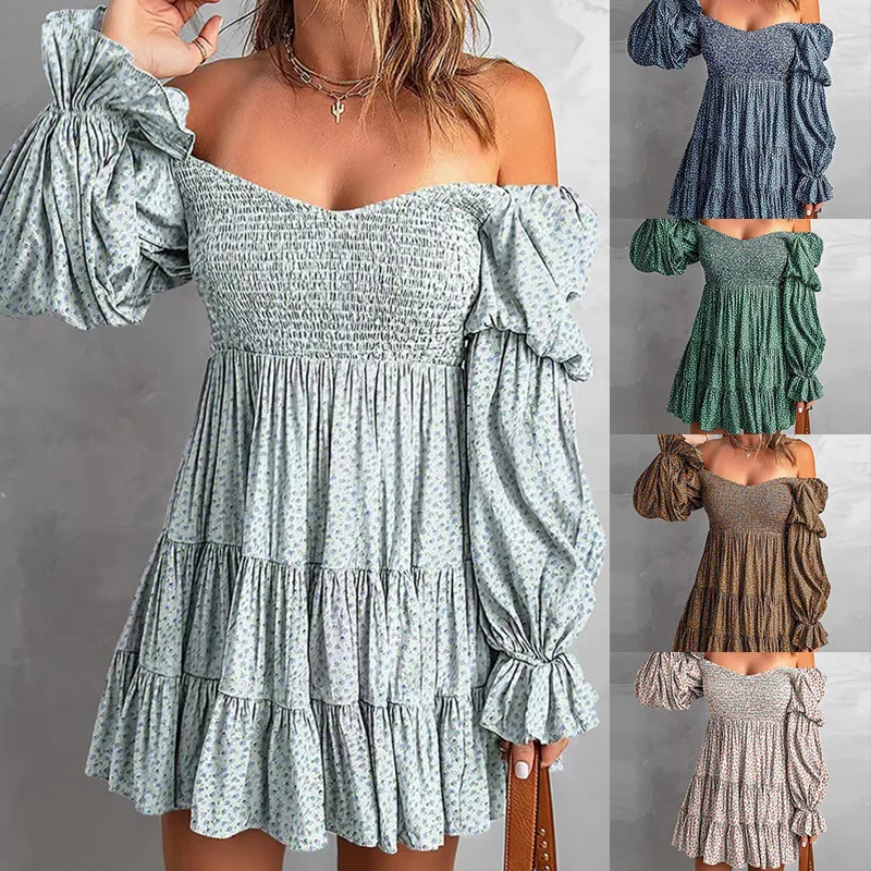 

2023 Women's new multi-layer hem V-neck lace up commuting long sleeve dress