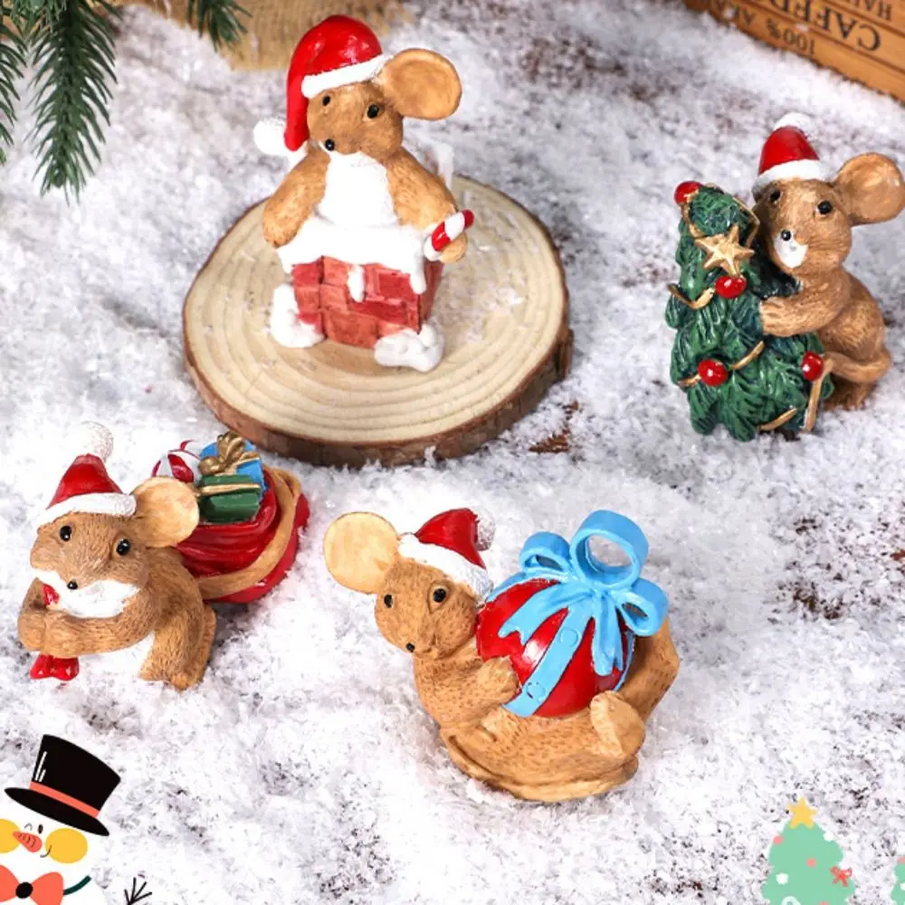 Мышь Рождественская фигурка животного Смола Микро Пейзаж Рождественский