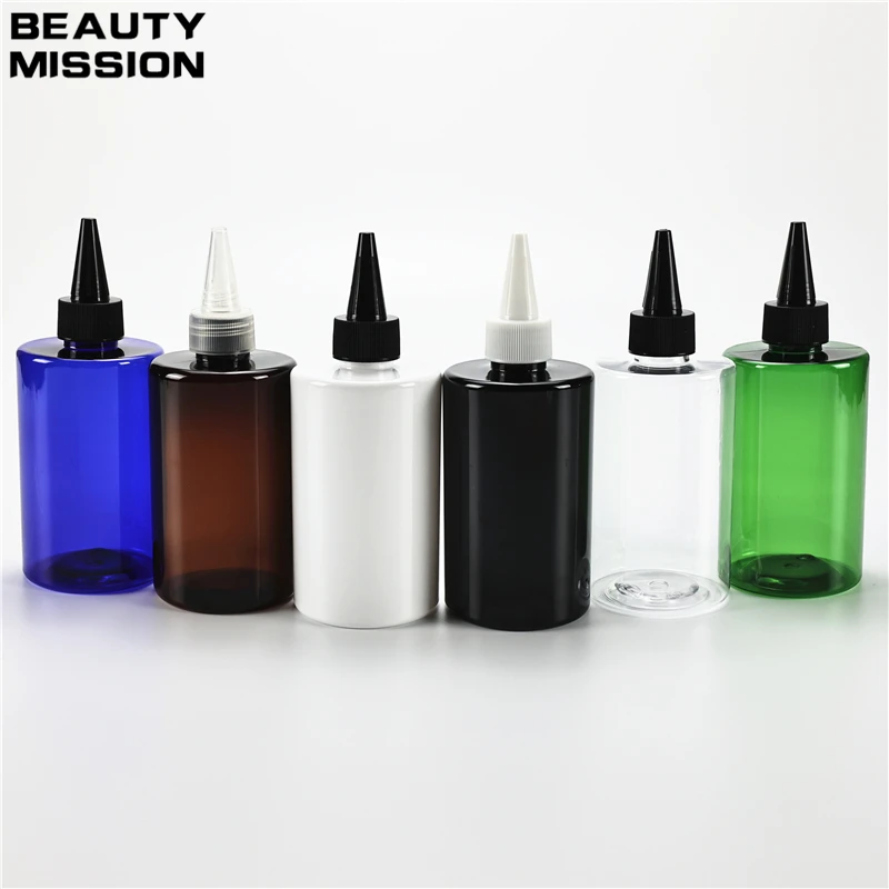 

Multicolor 250ML X 25 Empty Chunky Plastic Flat Shoulder Bottle With Pointed Mouth Cap Massage Oil Cleansing Oil PET Containers